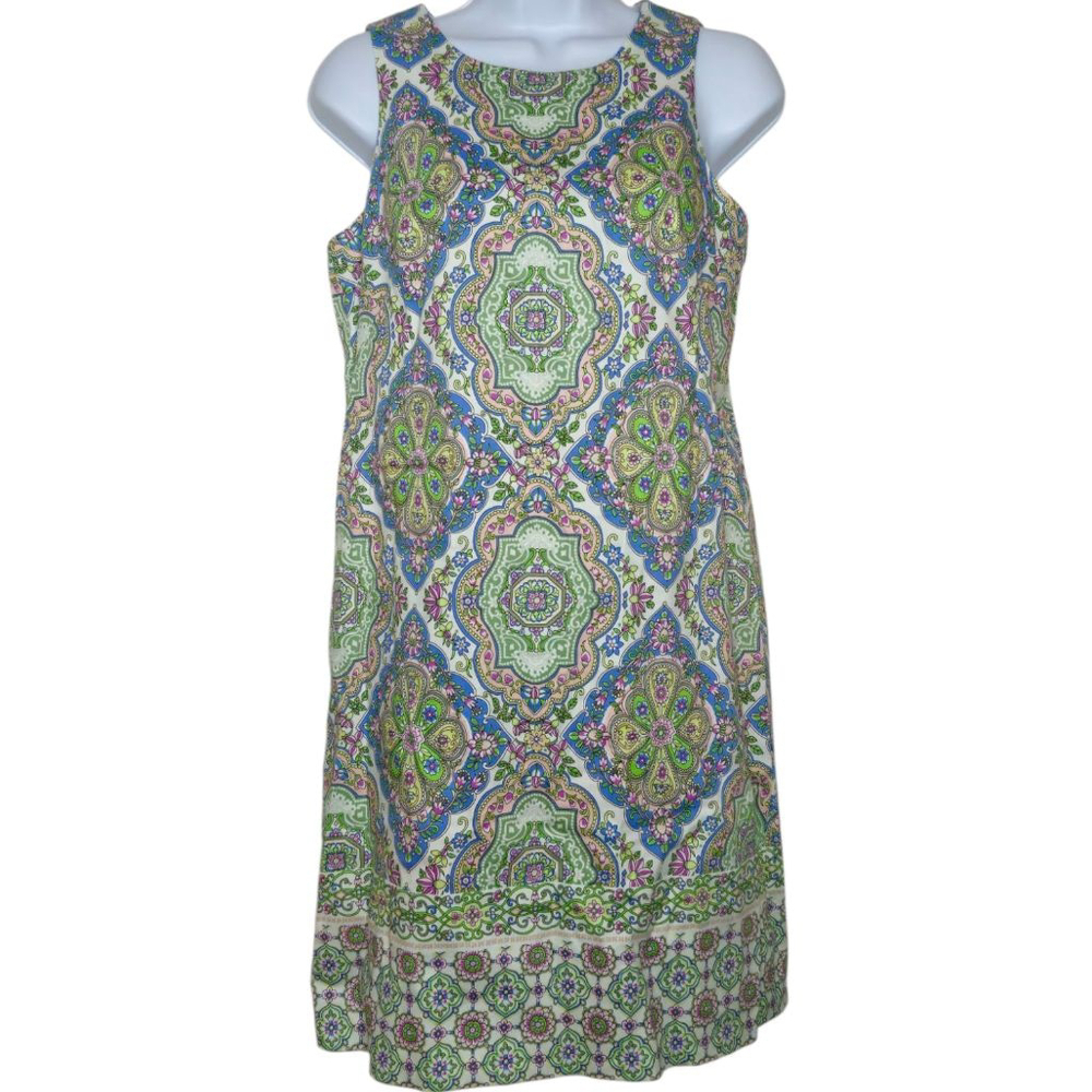 Women's London Times Dress Size 4 White Green Patterned Sleeveless - Picture 2 of 5